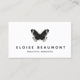Carte De Visite Élégant Noir Rose Butterfly, planificateur d'événe
