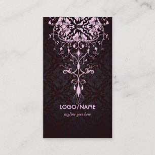 Carte De Visite Elégant noir & rose look Vintage Floral Damas