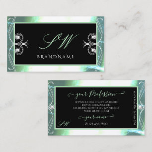 Carte De Visite Élégant Noir Turquoise Éparké Bijoux Initiales Orn