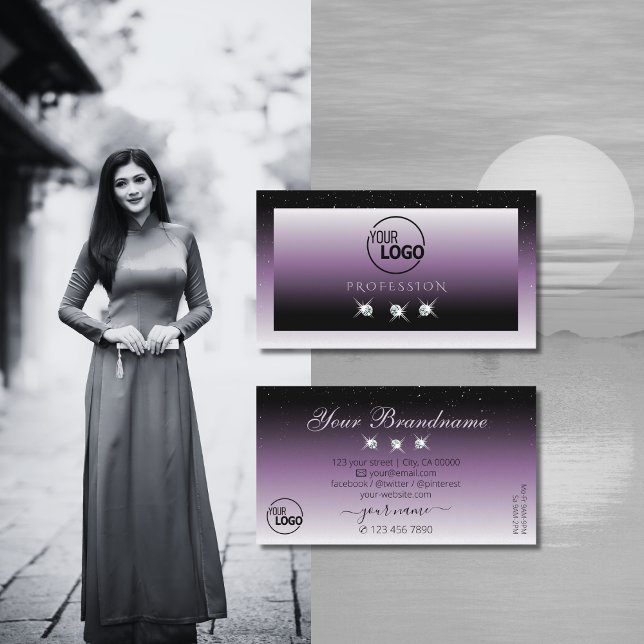 Carte De Visite Élégant Noir Violet Ombre Bijoux Éparkle Ajouter L (Créateur téléchargé)