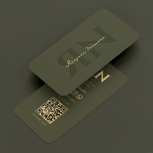 Carte De Visite Élégant Notaire Monogramme Armée Vert Moderne