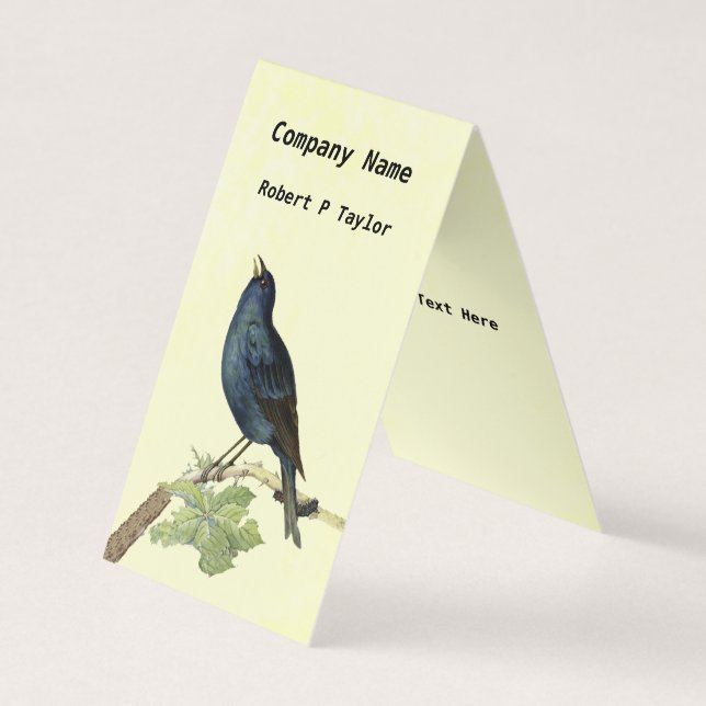 Carte De Visite Elégant oiseau noir sur Branche Caterpillar Jaune (Devant)