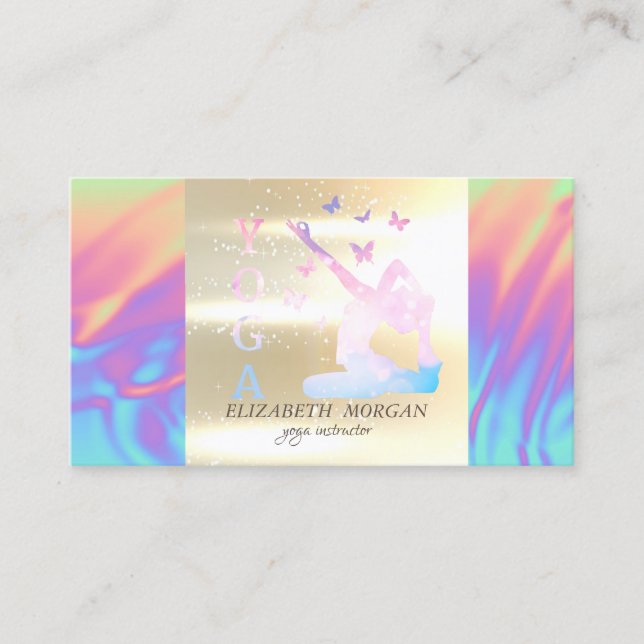 Carte De Visite Elégant Ombre Or Holographique instructeur de Yoga (Devant)
