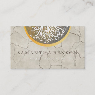Carte De Visite Elégant or Aquarelle Arbre Yoga et méditation