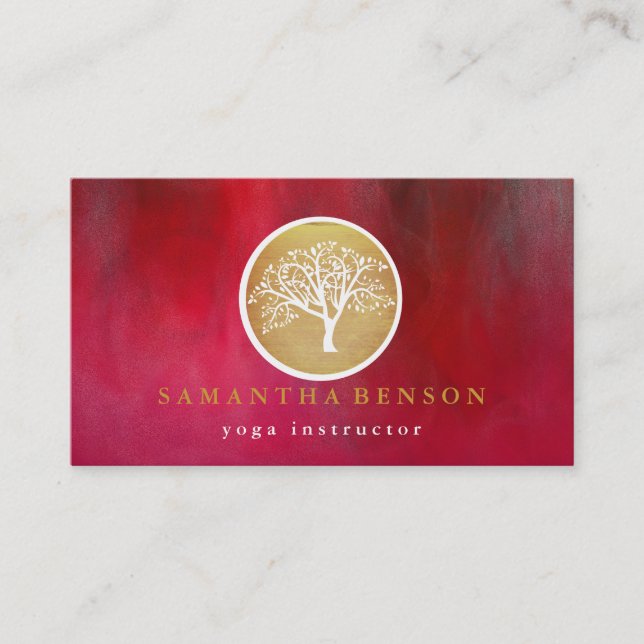 Carte De Visite Elégant or Aquarelle Arbre Yoga et méditation (Devant)