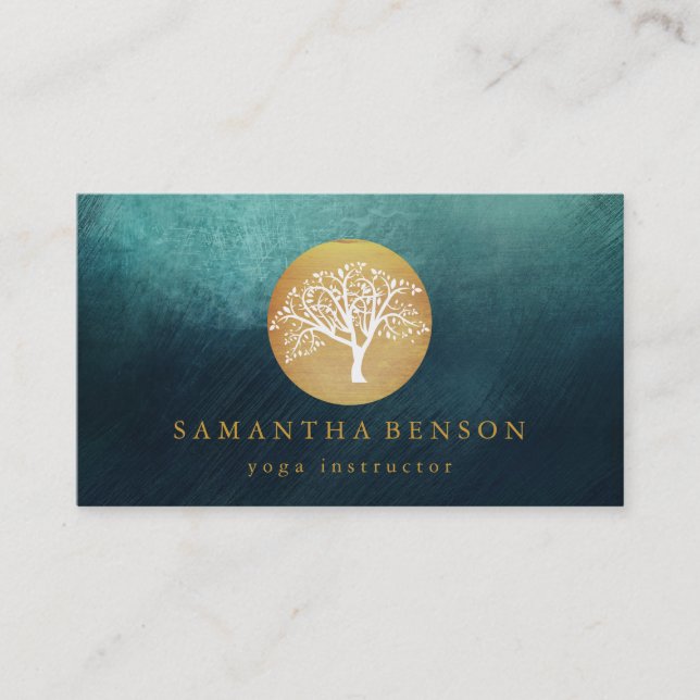 Carte De Visite Elégant or Aquarelle Arbre Yoga et méditation B (Devant)