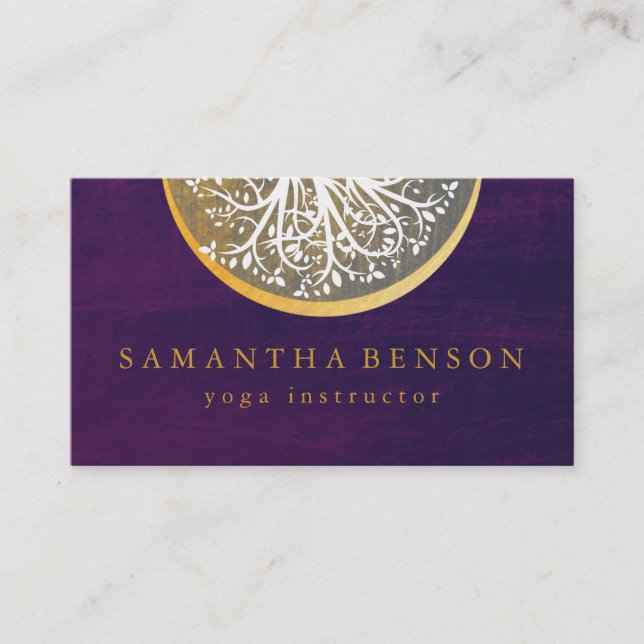 Carte De Visite Elégant or Aquarelle Arbre Yoga et méditation B (Devant)