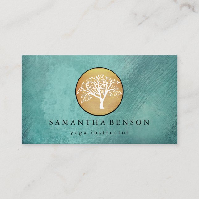 Carte De Visite Elégant or Aquarelle Arbre Yoga et méditation B (Devant)