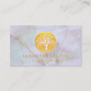 Carte De Visite Elégant or Aquarelle Arbre Yoga et méditation B
