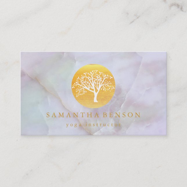 Carte De Visite Elégant or Aquarelle Arbre Yoga et méditation B (Devant)