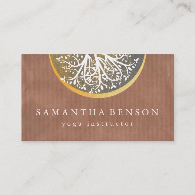 Carte De Visite Elégant or Aquarelle Arbre Yoga et méditation B (Devant)