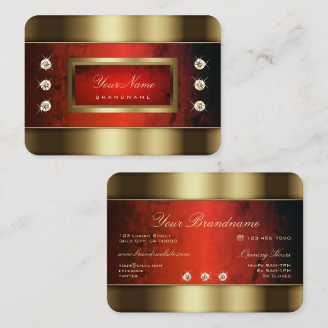 Carte De Visite Elégant or avec marbre rouge et diamants Faux (Devant / Derrière)