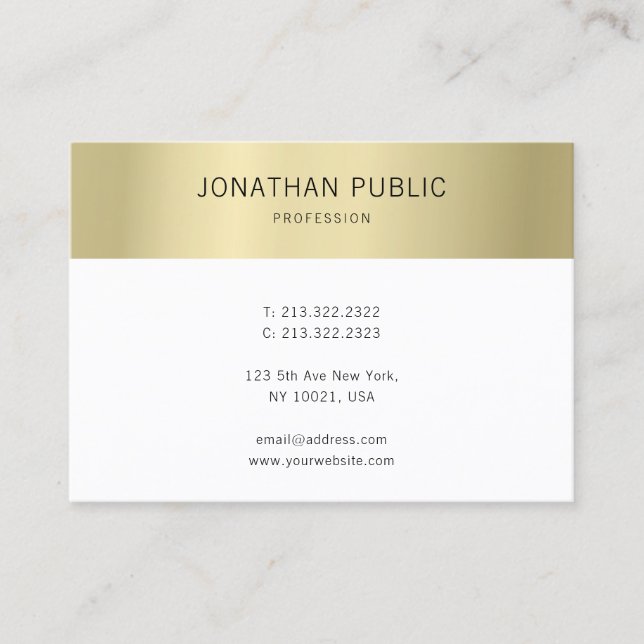 Carte De Visite Elégant Or Blanc Moderne Simple Modèle (Devant)