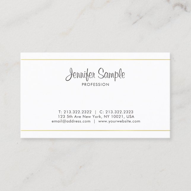 Carte De Visite Élégant Or blanc pur tendance professionnel (Devant)