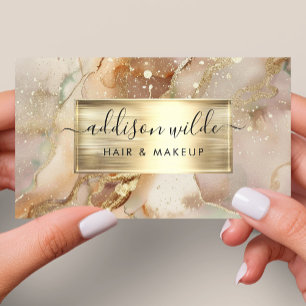 Carte De Visite Elégant Or Et Aquarelle Bleue Marbre