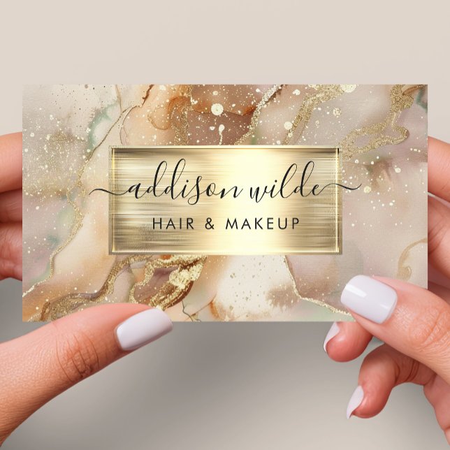 Carte De Visite Elégant Or Et Aquarelle Bleue Marbre (Créateur téléchargé)