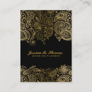 Carte De Visite Elégant Or Et Noir Paisley 3 Wedding planner