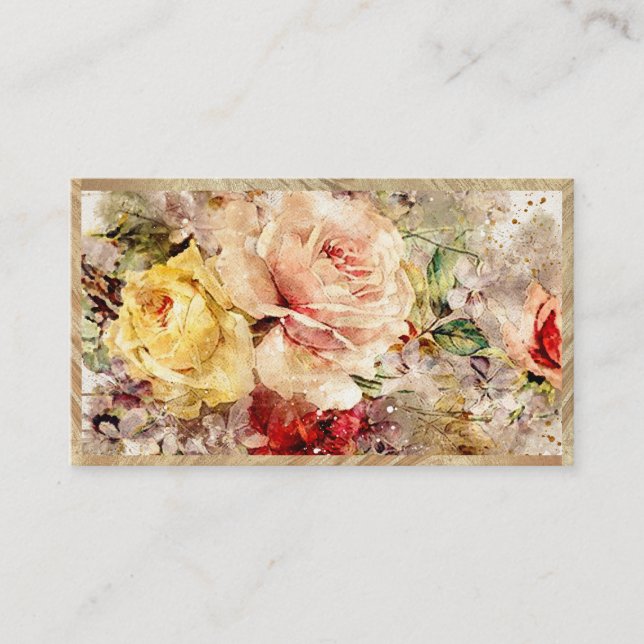 Carte De Visite Elégant or Floral Abstrait Aquarelle Rustique (Devant)