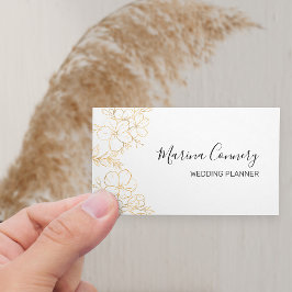 Carte De Visite Élégant or Floral Line Wedding planner de dessin
