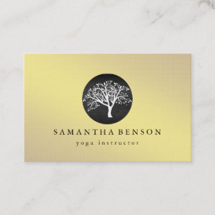 Carte De Visite Elégant or Foil Aquarelle Arbre Yoga Méditation