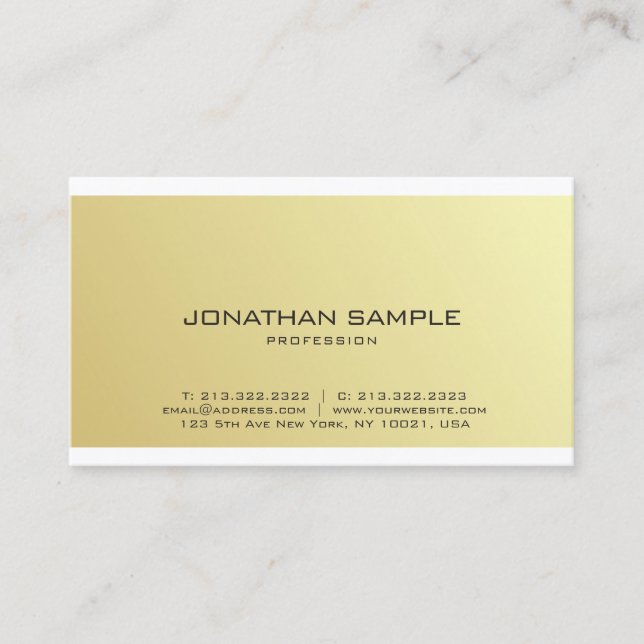 Carte De Visite Elégant Or Glamour Design simple tendance Plaine (Devant)