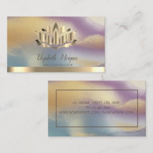 Carte De Visite Elégant or Lotus Gold Stripe Yoga coloré