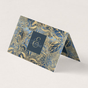 Carte De Visite Elégant or Mandala Fleurs Bleu Nebula
