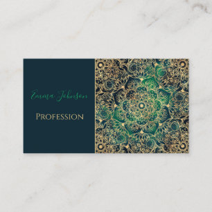 Carte De Visite Elégant or Mandala Floral Vert bleu