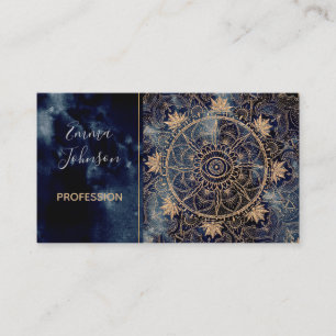 Carte De Visite Elégant or Mandala Oeil Soleil Lune Marine Bleu