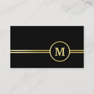 Carte De Visite Élégant or Monogramme personnalisé sur noir