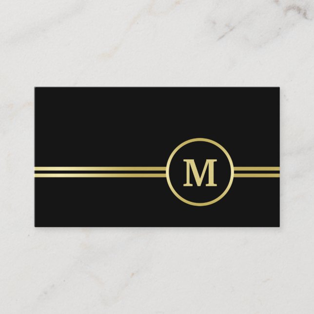 Carte De Visite Élégant or Monogramme personnalisé sur noir (Devant)