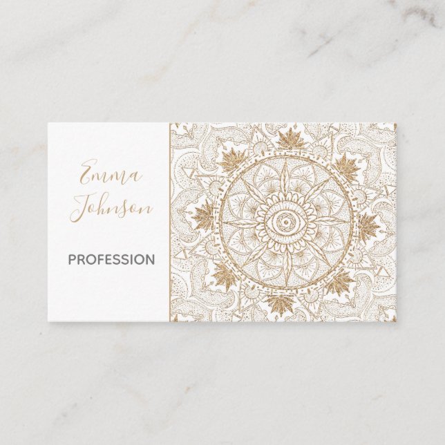 Carte De Visite Elégant or Oeil Soleil Lune Mandala Blanc (Devant)