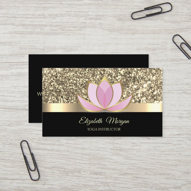 Carte De Visite Elégant or professionnel, Lotus Flower Yoga (Devant/Arrière en situation)