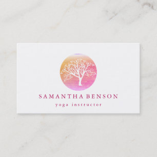 Carte De Visite Elégant or rose Aquarelle Arbre Yoga & Méditation
