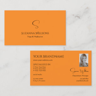 Carte De Visite Élégant orange clair avec Monogramme et Photo Chic
