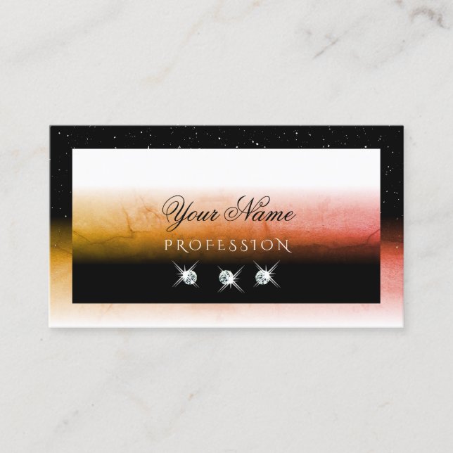 Carte De Visite Elégant Orange Marbré Noir Blanc Style Bijoux (Devant)