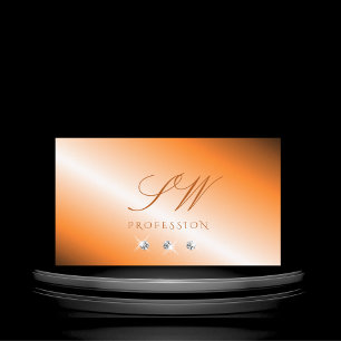 Carte De Visite Élégant Orange Silver Diamants Étincelant Monogram