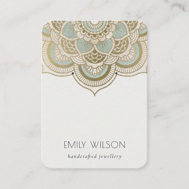Carte De Visite Élégant Ornate Gold Turquoise Mandala Écran d'orei (Devant)