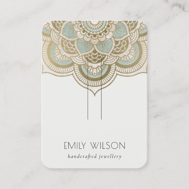 Carte De Visite Élégant Ornate Gold Turquoise Mandala Hairpin Disp (Devant)