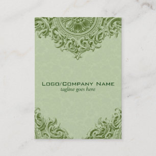 Carte De Visite Élégant ornement vert & Pastel Damas vert