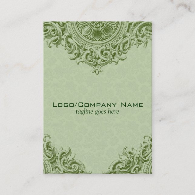 Carte De Visite Élégant ornement vert & Pastel Damas vert (Devant)