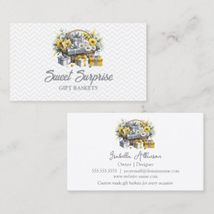 Carte De Visite Élégant panier cadeau en argent jaune or