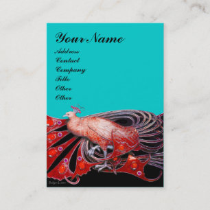 CARTE DE VISITE ÉLÉGANT PAON ROUGE MODE BIJOU EN BLEU NOIR