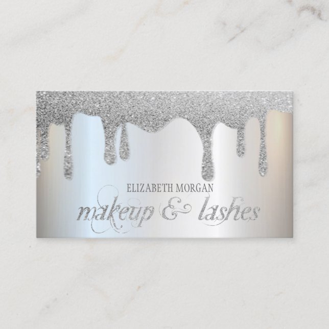 Carte De Visite Élégant Parties scintillant Argent Lecteurs Profes (Devant)