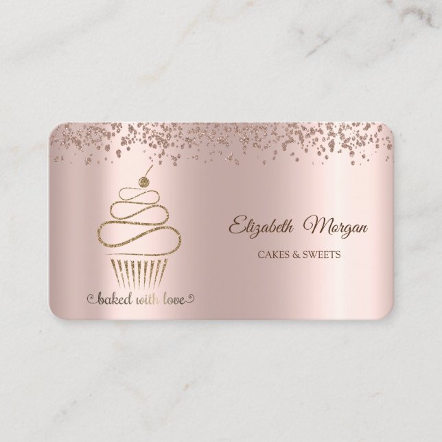 Carte De Visite Élégant Parties scintillant Cupcake, Sucres, Boula (Devant)