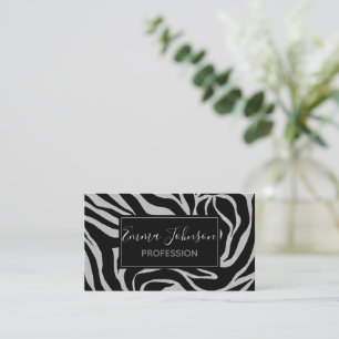 Carte De Visite Elégant Parties scintillant noire Silver Zebra Po