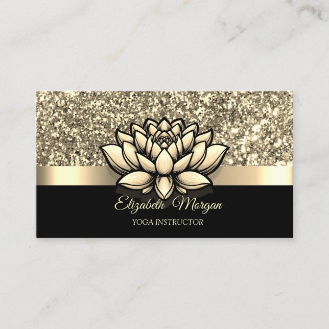 Carte De Visite Élégant Parties scintillant or Lotus Flower Yoga I (Devant)