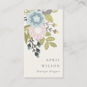 Carte De Visite Élégant Pastel Boho Blush Blue Green Leafy Floral