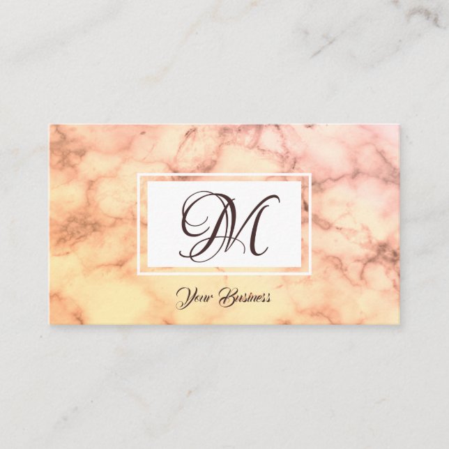 Carte De Visite Élégant Pastel Orange Marble Monogramme élégant (Devant)