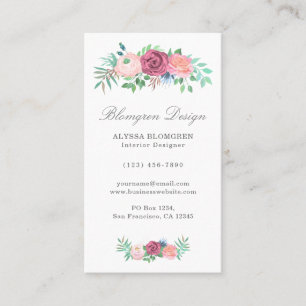 Carte De Visite Élégant Pastel rose Floral Garland vertical